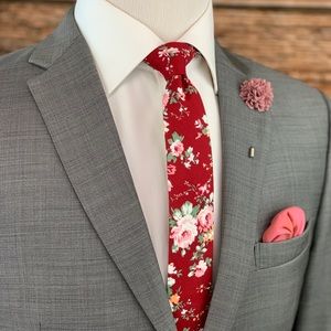 Men’s Red & Pink Floral Slim Necktie